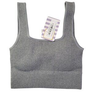 Zenana Brami Womens S/M Heather Grey Padded Ribbed Square Neck  New